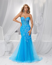 HKM-583571 Elegant Blue Evening Gown with Exquisite Detailing for Women