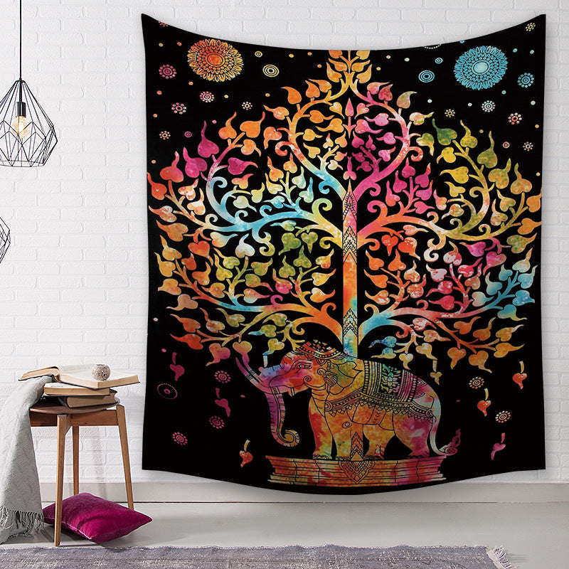 HKM-583571 Elephant Print Polyester Tapestry Wall Blanket - Multiple Sizes Available