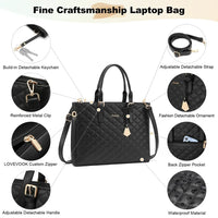 HKM-583571 Quilted PU Leather Laptop Briefcase and Tote Bag Set for Women - Fits 15.6 Inch Laptops
