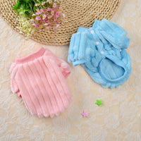 HKM-5836093 Cozy Vertical One-Sided Plush Sweater for Small Dogs and Cats in Korean Pink and Sky Blue