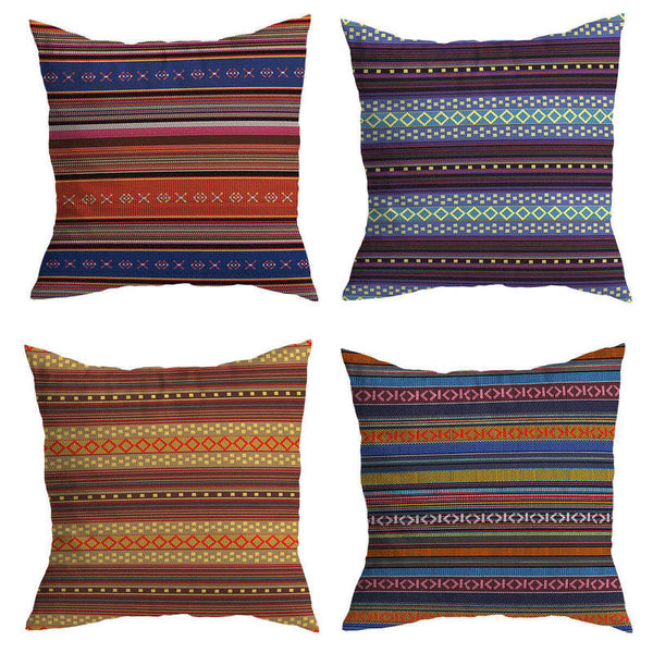 HKM-583699 Retro Bohemian Striped Pillow Cushion Cover, 45x45CM, Polyester-Cotton Blend