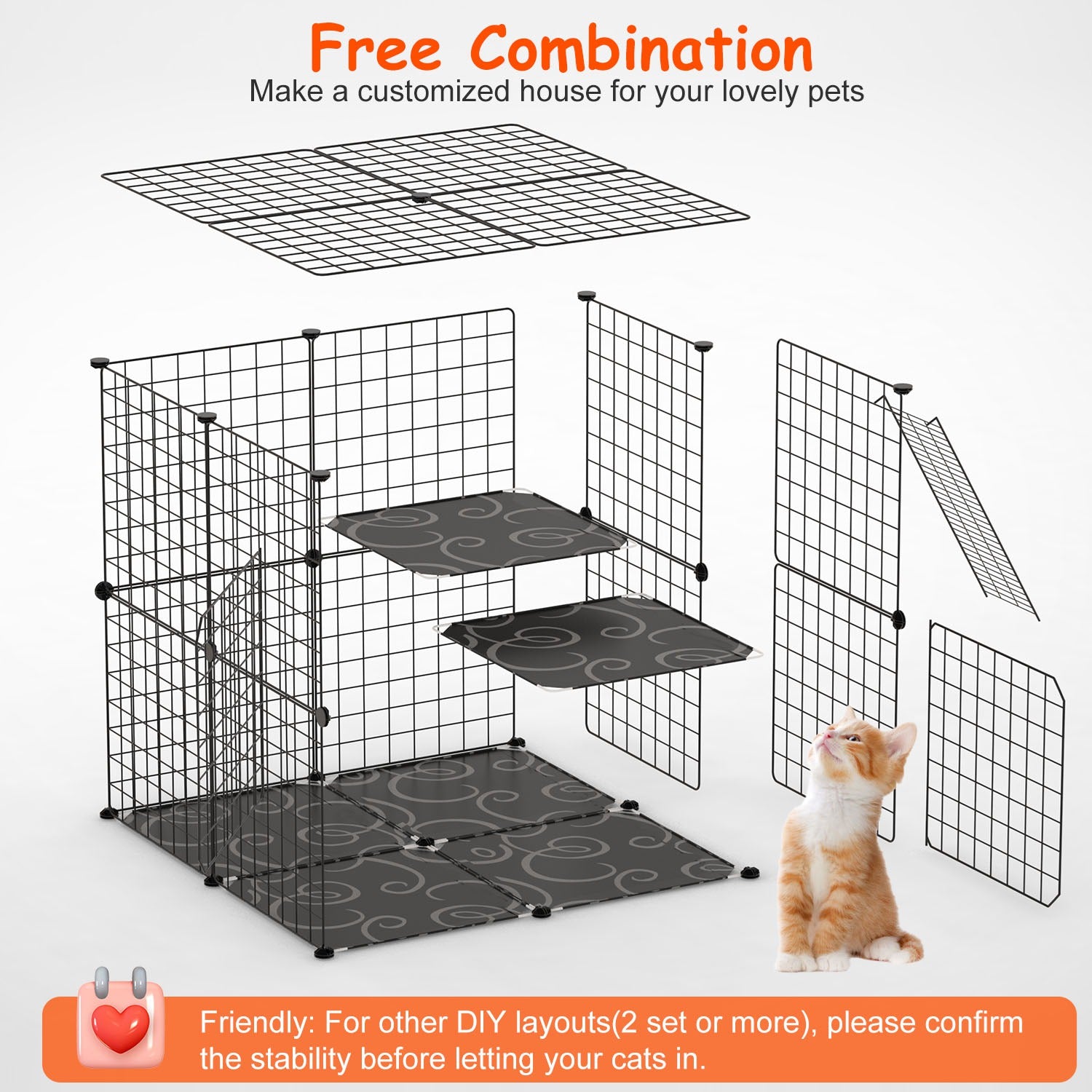 HKM-5837373 2-Tier Cat Cage Playpen with Climbing Ladder and Dual Doors for Small Pets, Detachable Indoor Enclosure for Cats, Ferrets, and More