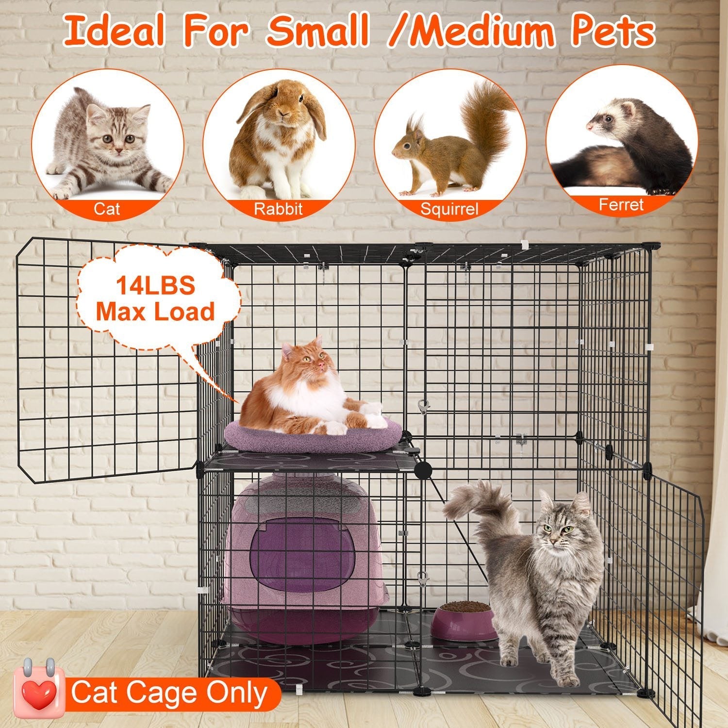 HKM-5837373 2-Tier Cat Cage Playpen with Climbing Ladder and Dual Doors for Small Pets, Detachable Indoor Enclosure for Cats, Ferrets, and More