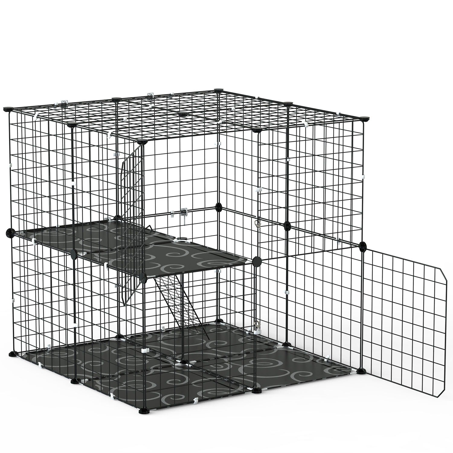 HKM-5837373 2-Tier Cat Cage Playpen with Climbing Ladder and Dual Doors for Small Pets, Detachable Indoor Enclosure for Cats, Ferrets, and More