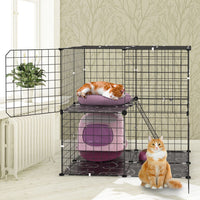 HKM-5837373 2-Tier Cat Cage Playpen with Climbing Ladder and Dual Doors for Small Pets, Detachable Indoor Enclosure for Cats, Ferrets, and More