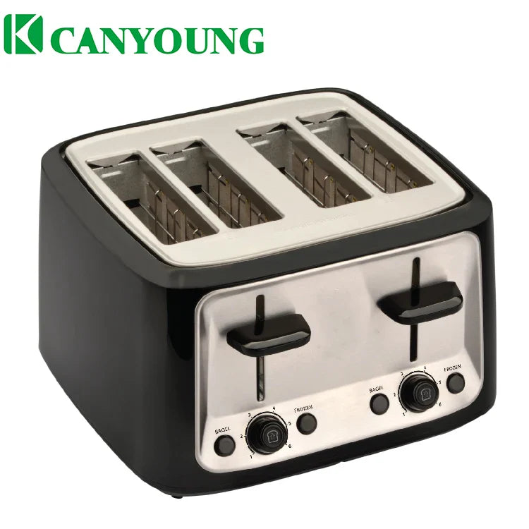 HKM-583763 Extra-Wide 4-Slice Toaster with Bagel and Defrost Functions, 6-Shade Settings, and Hinged Crumb Tray