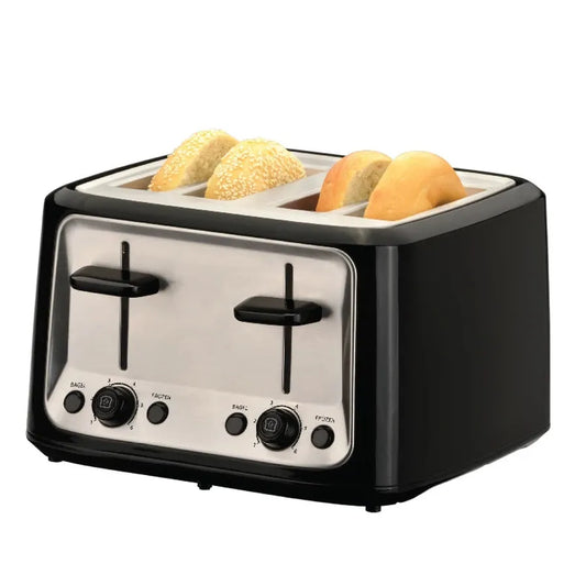 HKM-583763 Extra-Wide 4-Slice Toaster with Bagel and Defrost Functions, 6-Shade Settings, and Hinged Crumb Tray