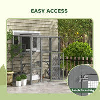 HKM-5837757 Spacious Gray Wooden Cat Enclosure with Bridge Platforms and Resting Box