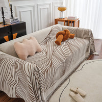 HKM-583827 Chenille Line Sofa Cover with Tassel Blanket for Home Décor