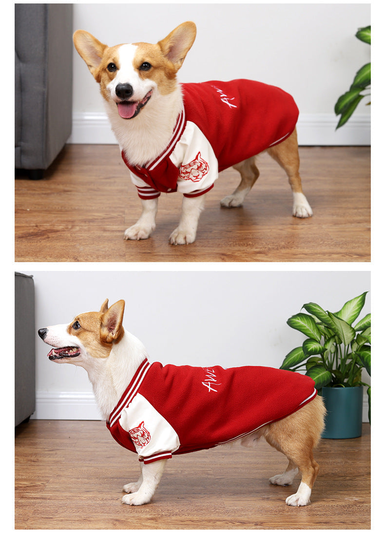HKM-5838781 Medium Dog Polar Fleece Baseball Sweater – Red & Black, Sizes M to XXL