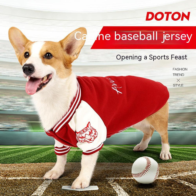 HKM-5838781 Medium Dog Polar Fleece Baseball Sweater – Red & Black, Sizes M to XXL