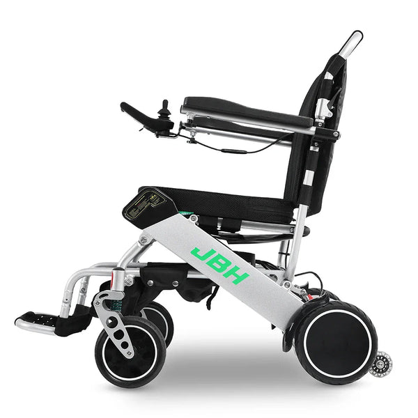 HKM-0848339 Light Folding Electric Wheelchair Dual 180W Motors 24V Dual Battery 12.4 Mile Range 265 lb Capacity Aluminum