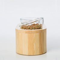 HKM-5839677 Solid Wood Double Bowl Cat Feeder with Tempered Glass, Vertical Design, Pine, 320ml Capacity