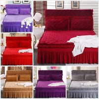 HKM-584019 Flannel Solid Color Bed Cover in Palace Style - Fits Bed Size 180X200-220 cm