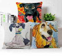 HKM-584147 Cartoon Dog Linen/Cotton Pillowcase - Multiple Color Options - 45x45cm