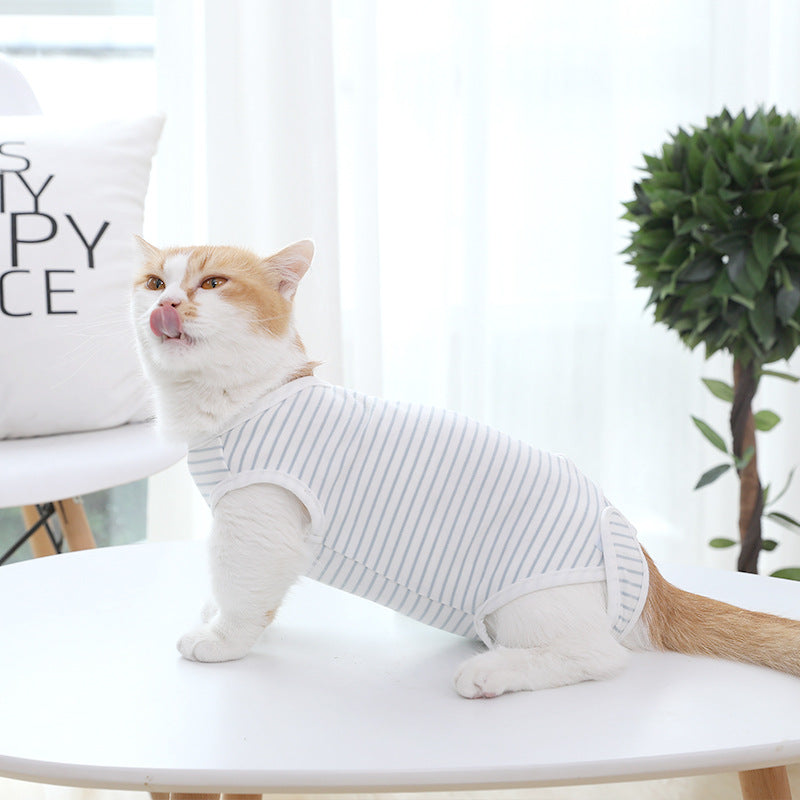 HKM-5841853 Casual Blue and White Stripe Sterilization Clothes for Cats - Various Sizes Available