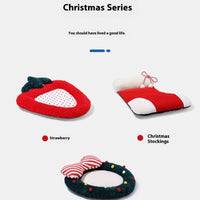 HKM-5843645 Creative Christmas Mat - Christmas Wreath, Strawberry, and Socks Designs, PP Cotton Lining, Size M