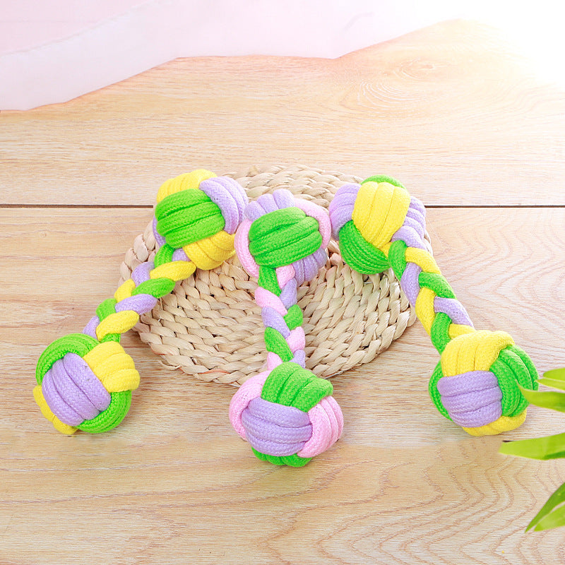 HKM-5844285 Candy Color Cotton Rope Dumbbell Toy for Dogs – Cotton Knot Design, 20*6.5cm