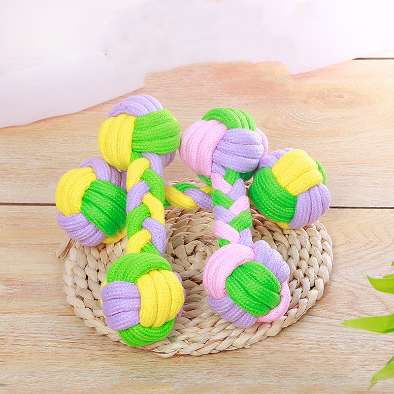 HKM-5844285 Candy Color Cotton Rope Dumbbell Toy for Dogs – Cotton Knot Design, 20*6.5cm