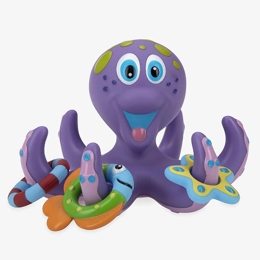 HKM-584659 Interactive Floating Octopus Bath Toy with 5 Hoopla Rings for Kids 0-4 Years - Purple