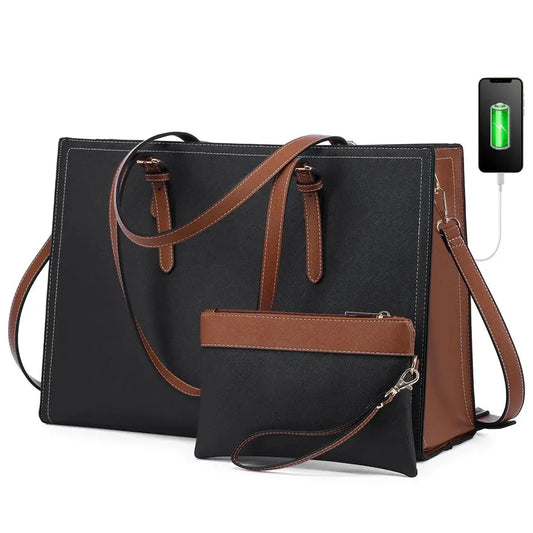 HKM-584723 Elegant Women’s Handbag Set with Anti-Theft Shoulder Bag, Wallet, and Laptop Tote with USB Port