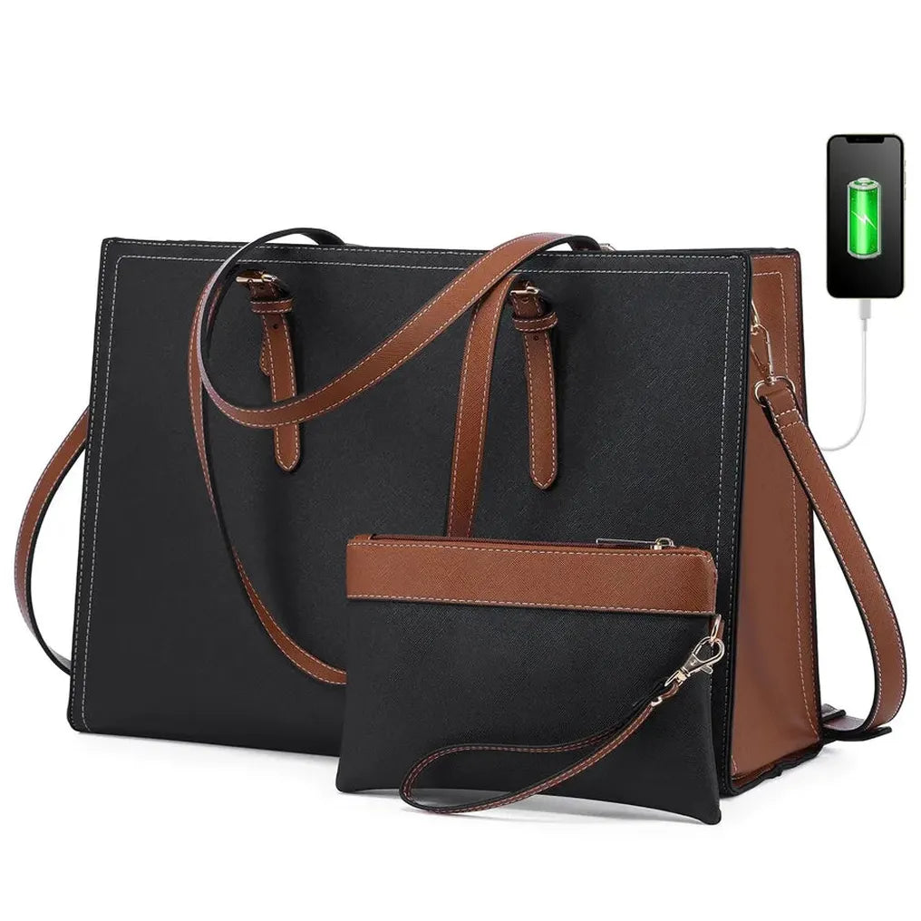 HKM-584723 Elegant Women’s Handbag Set with Anti-Theft Shoulder Bag, Wallet, and Laptop Tote with USB Port