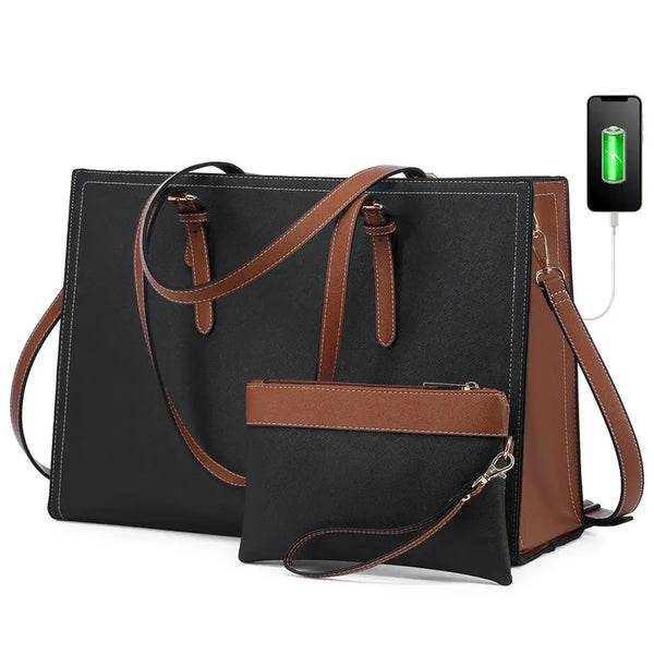 HKM-584723 Elegant Women’s Handbag Set with Anti-Theft Shoulder Bag, Wallet, and Laptop Tote with USB Port