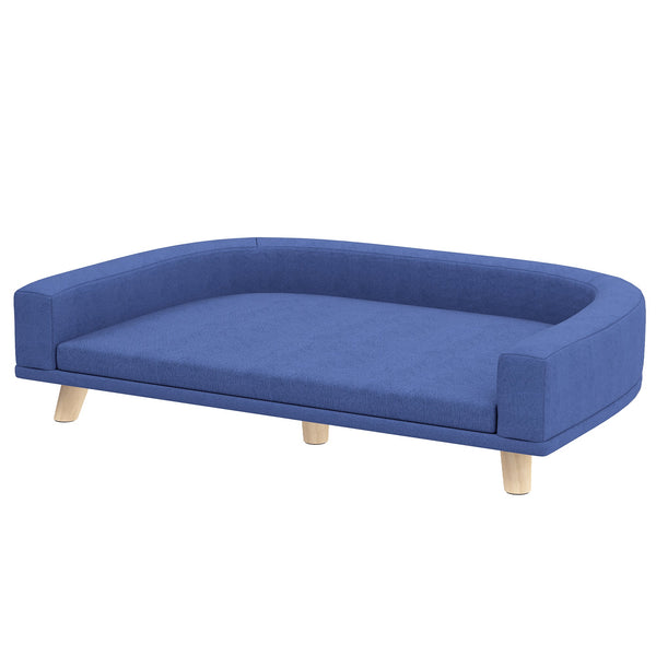 HKM-5847869 Large Dog & Cat Sofa Couch Bed with Washable Cushion - Blue, Elevated Design for Comfort