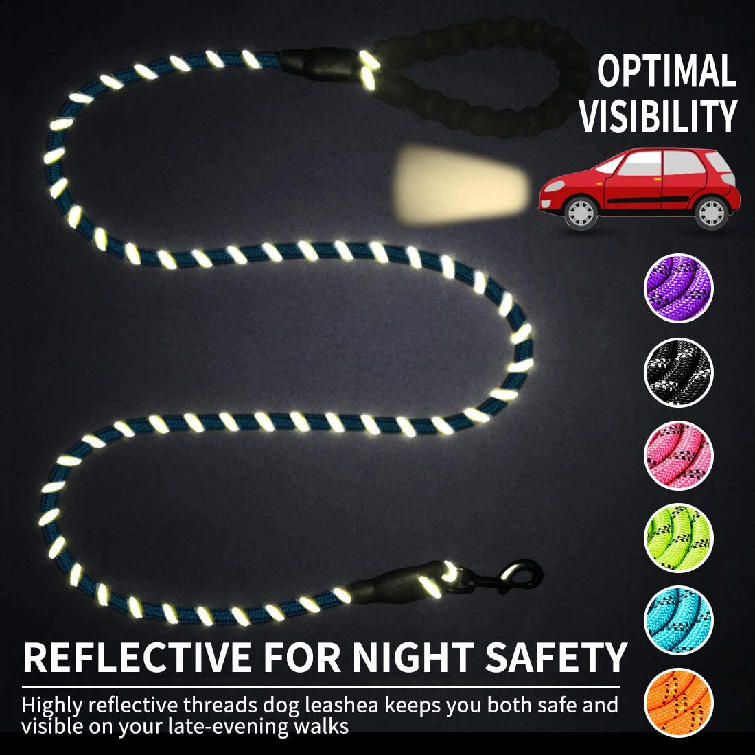HKM-5849021 Comfortable Nylon Dog Leash 1.5m Reflective Heavy Duty for Small to Medium Pets