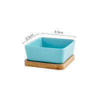 HKM-5849405 Ceramic Cat Bowl with Wooden Support - Anti-Tip Design, Various Colors & Styles