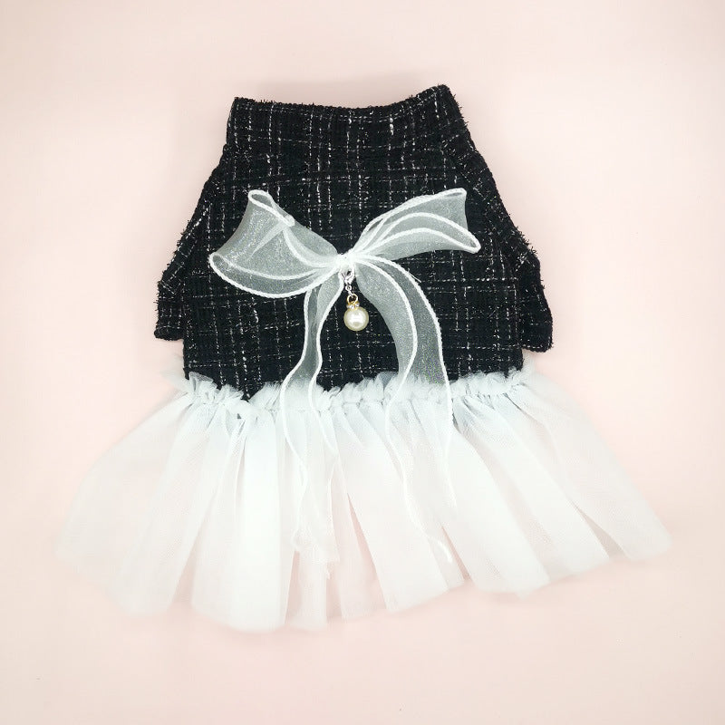 HKM-5849789 Classic Black and White Gauze Skirt for Small Dogs, XS-XL Size Options