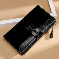 HKM-585235 Long Oil Wax Leather Wallet with Multi Card Slots and Zippered Compartment for Women