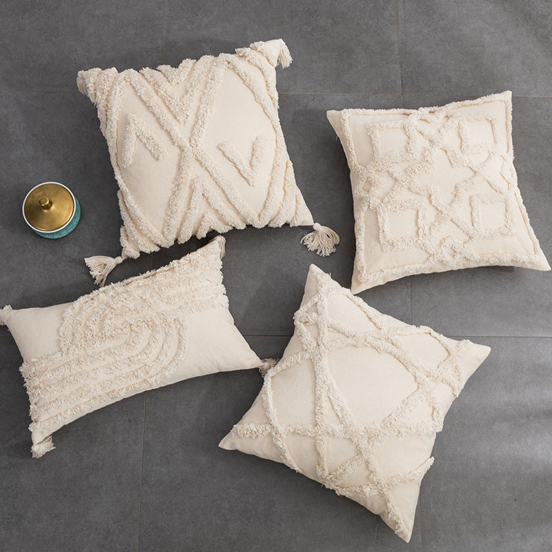 HKM-585299 Bohemian Cotton Cushion Cover with Fringes - 45x45cm