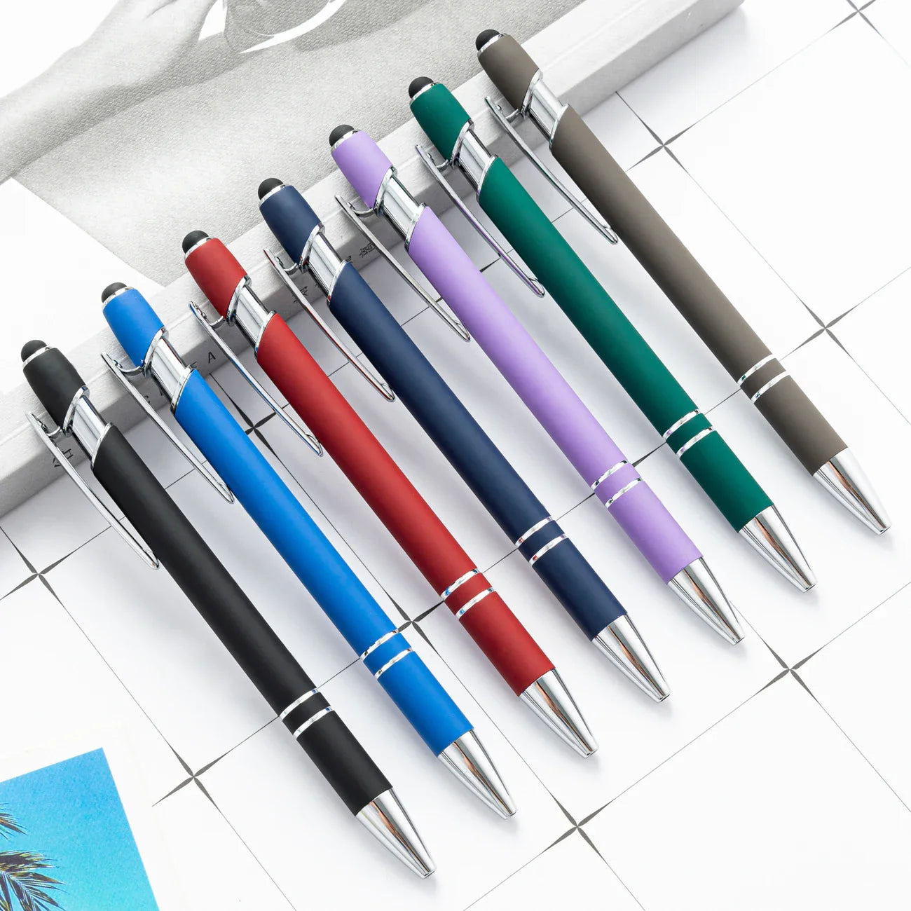 HKM-585299 Multifunctional Metal Ball Stylus Soft Touch Screen Pen 2 in 1 with Custom Logo Options