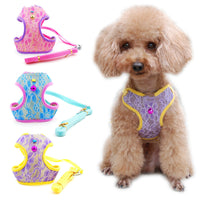 HKM-5854269 Pet Dog and Cat Lace Trim Undershirt Leash Chest Harness - Blue, Purple, Rose - Multiple Sizes Available