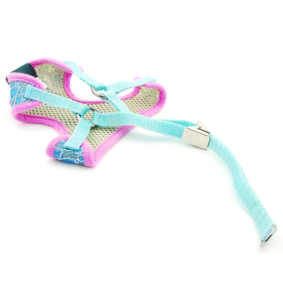 HKM-5854269 Pet Dog and Cat Lace Trim Undershirt Leash Chest Harness - Blue, Purple, Rose - Multiple Sizes Available