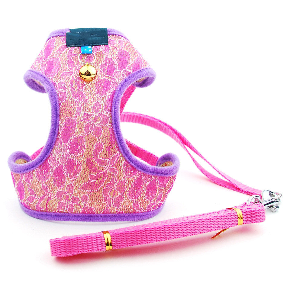 HKM-5854269 Pet Dog and Cat Lace Trim Undershirt Leash Chest Harness - Blue, Purple, Rose - Multiple Sizes Available
