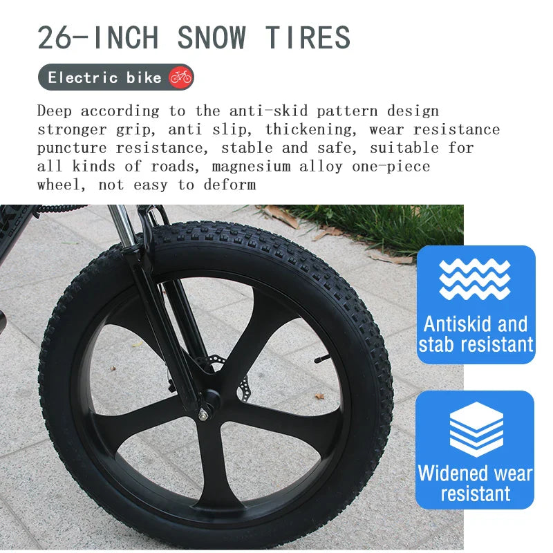 HKM-585491 48V 750W Integrated Wheel Fat Tire E-Bike with 21-Speed, Aluminum Frame, and Snow Tires
