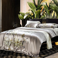 HKM-585491 Digital Printed Four-Piece Bedding Set with Plant and Flower Design, Silk Material, 220x240cm