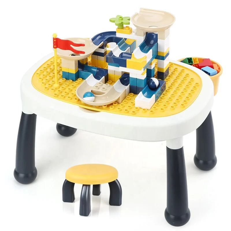 HKM-585811 Kids Building Blocks Table and Chair Set for Ages 2-7 - Eco-Friendly Educational Toy
