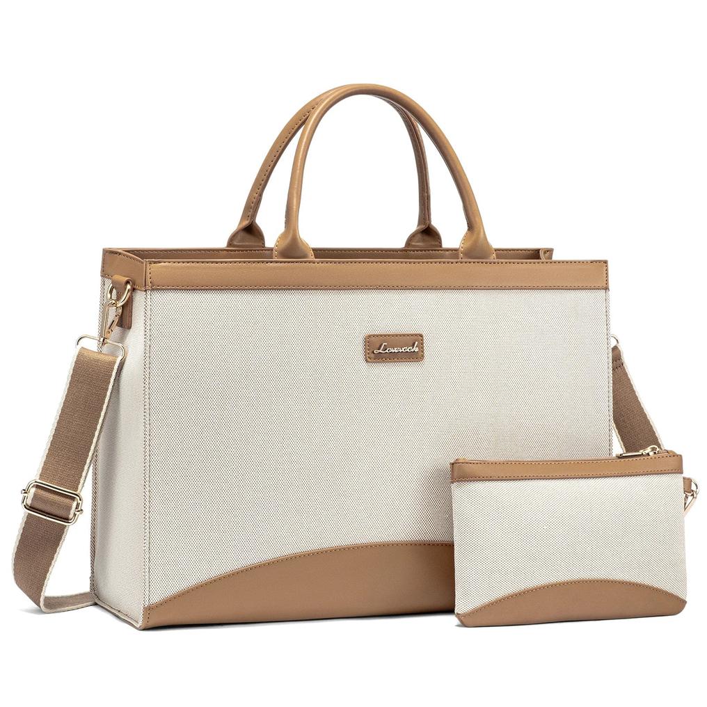HKM-585875 15.6 Inch Canvas Laptop Tote Bag with Clutch Purse for Teachers and Professionals