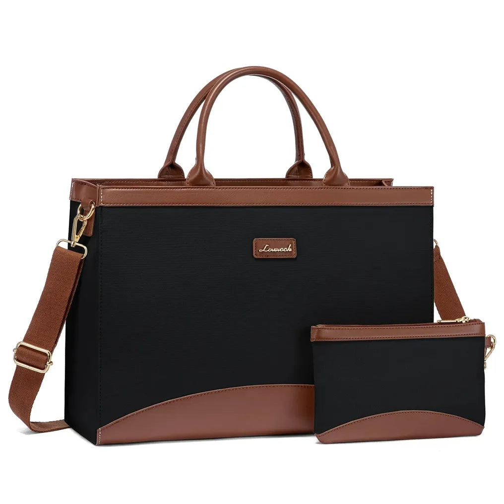 HKM-585875 15.6 Inch Canvas Laptop Tote Bag with Clutch Purse for Teachers and Professionals
