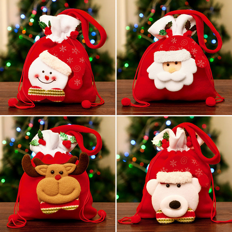 HKM-585939 Christmas Portable Brushed Non-Woven Fabric Gift Bag - Snowman, Elk, Santa, Bear Designs
