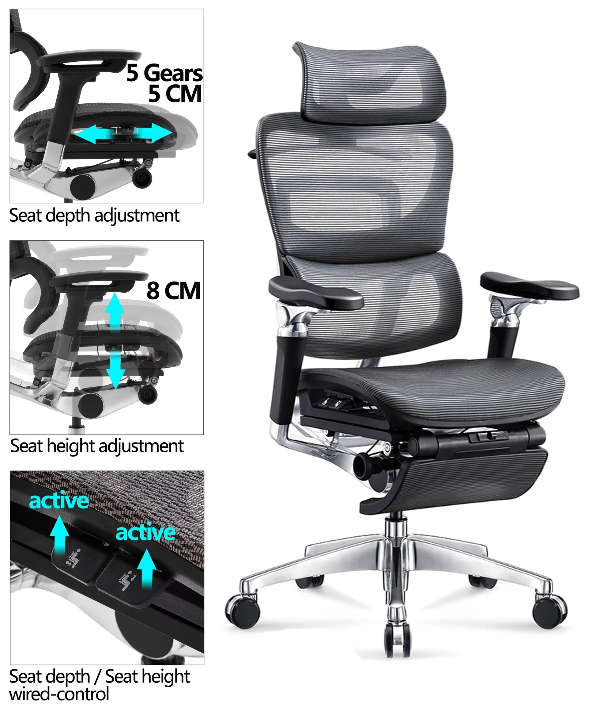 HKM-585939 Ergonomic Adjustable Mesh Executive Office Chair with 7D Armrests and Swivel Base