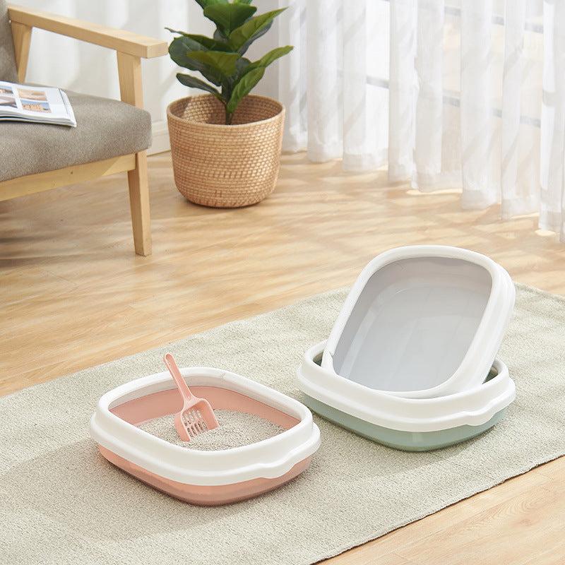 HKM-586003 Large Detachable Anti-Splashing Cat Litter Box - Plastic, Multi-Size Options in Pink, Blue, Gray, Green