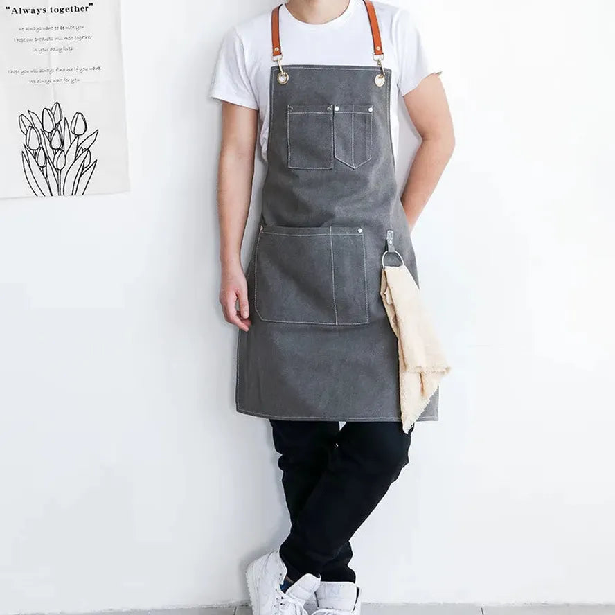 HKM-586195 Canvas Kitchen Apron with Custom Logo, Eco-Friendly Workwear for Hair Stylists and Art Painting