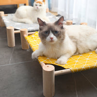 HKM-5862333 Wooden Frame Cat Hammock with Moistureproof Canvas Bed – Triangle Design, Pink & Full-Print Options, 53x48x13cm