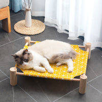 HKM-5862333 Wooden Frame Cat Hammock with Moistureproof Canvas Bed – Triangle Design, Pink & Full-Print Options, 53x48x13cm