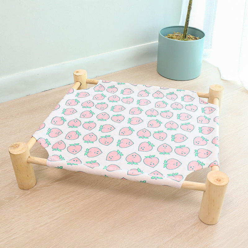 HKM-5862333 Wooden Frame Cat Hammock with Moistureproof Canvas Bed – Triangle Design, Pink & Full-Print Options, 53x48x13cm
