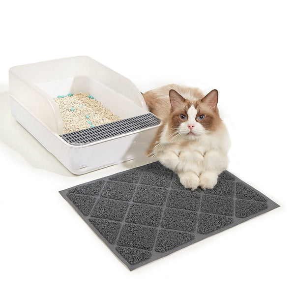 HKM-5862589 Minimalist Solid Color PVC Cat Litter Mat - Modern Rectangle Design for Easy Cleaning